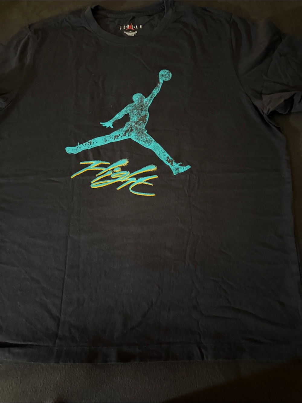 Jordan Black Tee with Teal Jumpman and Yellow 'Flight' Script